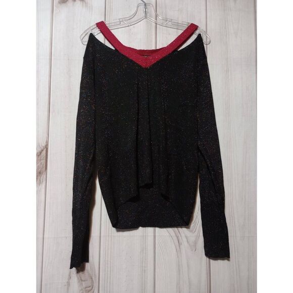 Joseph A Sweater Ladies Large Black Red - Picture 1 of 8